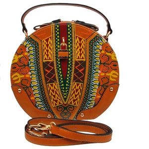 Dashiki Print Leather Handbag